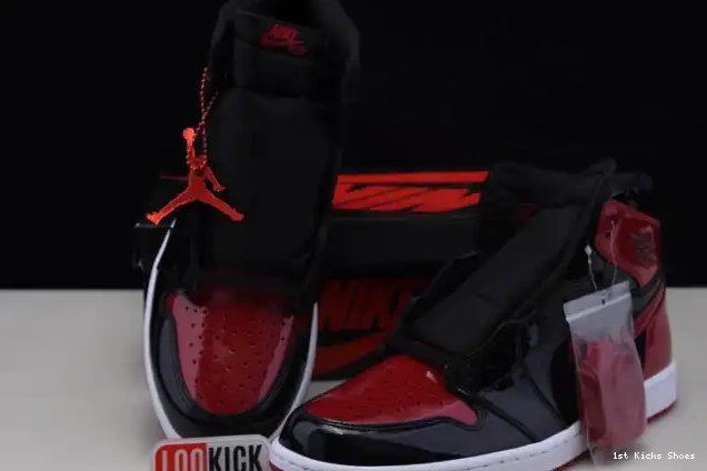 1st Kicks Shoes Patent Air High Jordan OG 1 555088-063 Bred 0618
